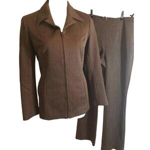 ATSURO TAYAMA INDIVI Women's Two Piece Suit Set Brown Geometric Print US 8